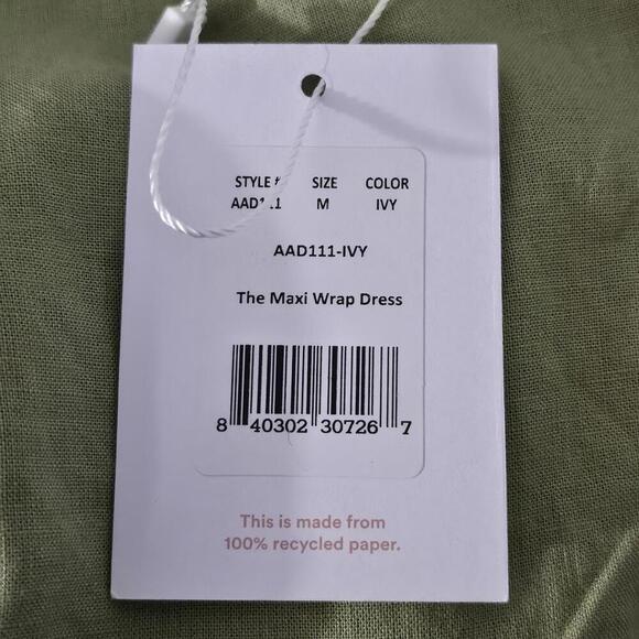 2/$50 Andie The Armona Maxi Wrap Dress Linen Ivy Green Size M - Picture 6 of 7